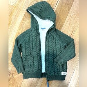 EGG New York 3T Toddler Boy/Unisex Green Cable Knit Sweater Shearling Lining